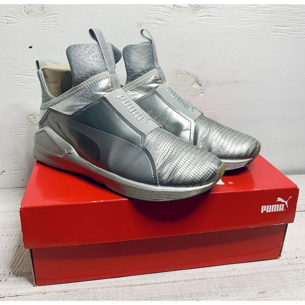 Puma Silver Sneakers High Ankle 18986501 Metallic Women’s Size 8 Pull On Shoes